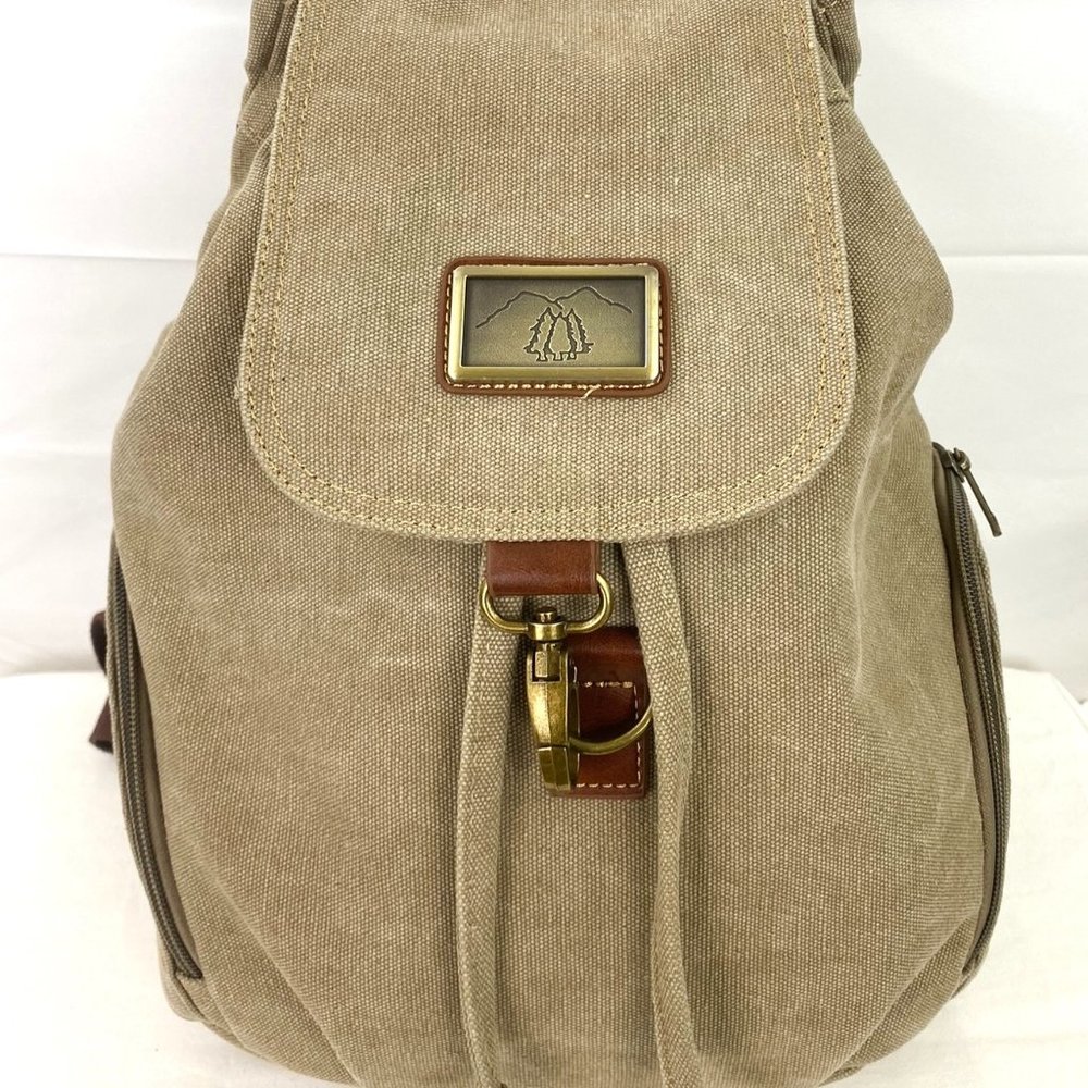 Canvas Backpack with Leather Trim - Beige
